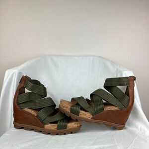 Sorel Joanie II Strap Leather Open Toe Wedge Sandals Size 11